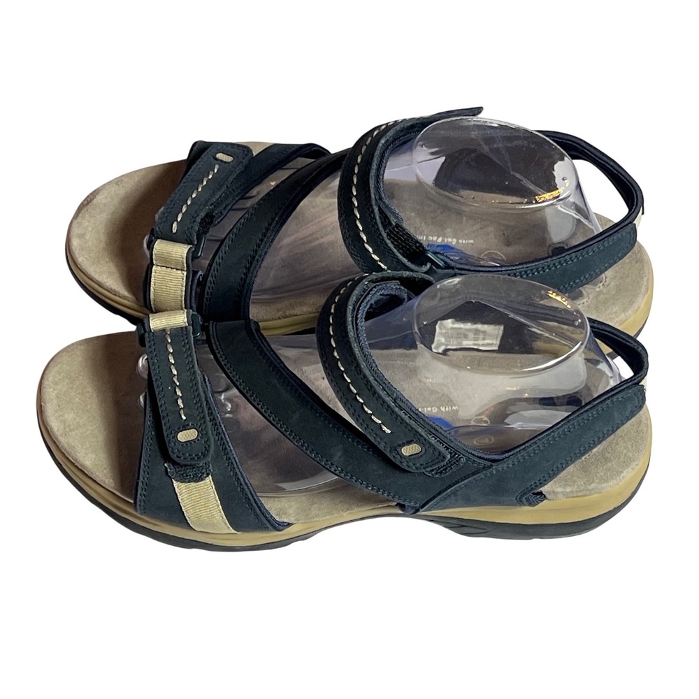 Dr Scholls Womens Navy Blue Tan Strappy Athletic Walking Sandals Size 11